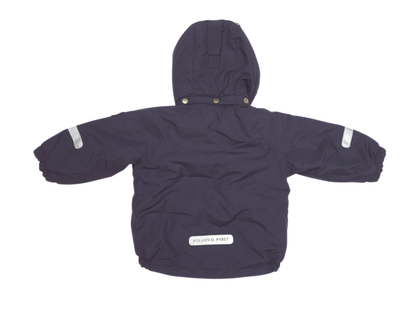 Navy blue children's raincoat with reflective stripes back