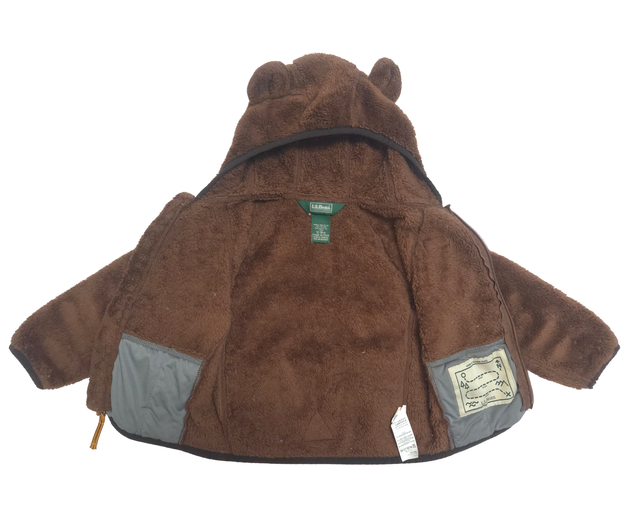 Brown teddy bear jacket with a hood on a white background open