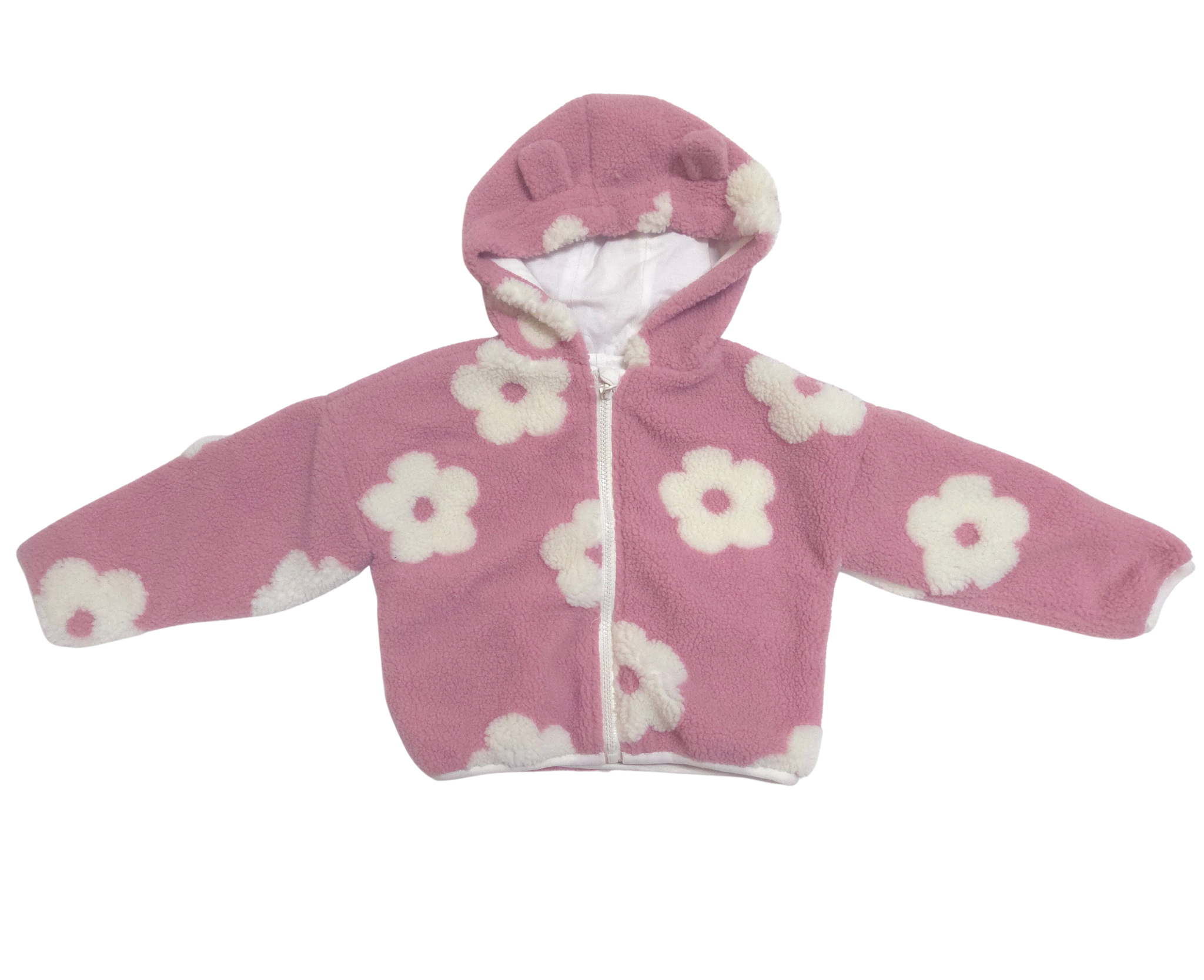 Pink children's jacket with white floral patterns
