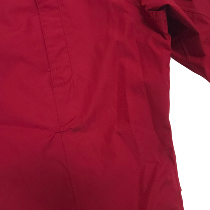 Red shell jacket detail damage on back