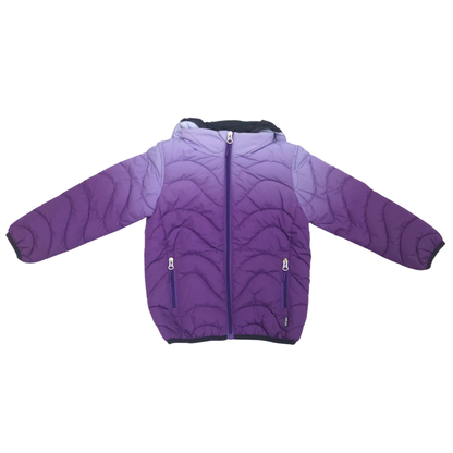 Purple quilted jacket on a white background