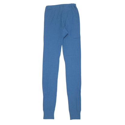 Blue ribbed leggings on a white background back