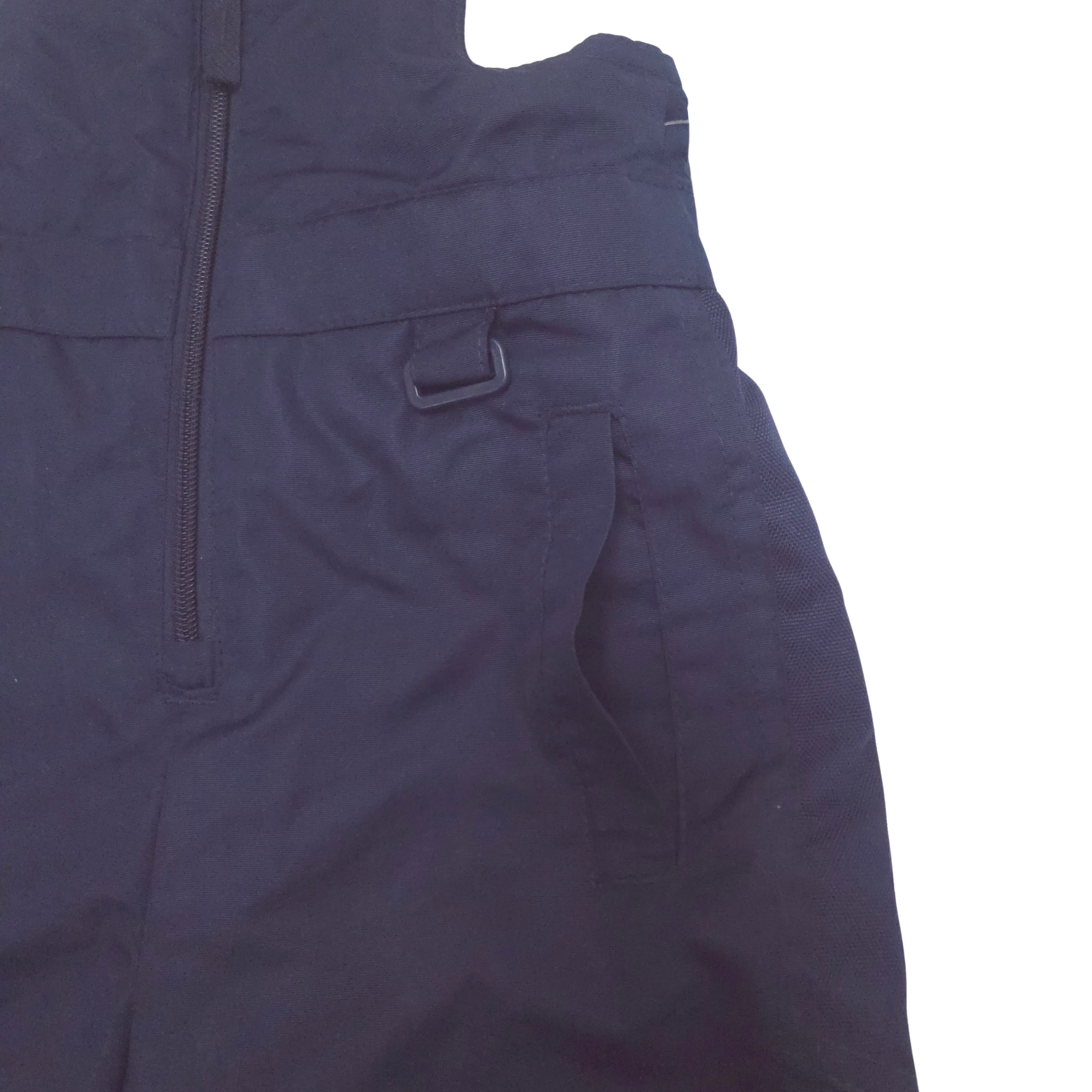 navy bib snow pants detail
