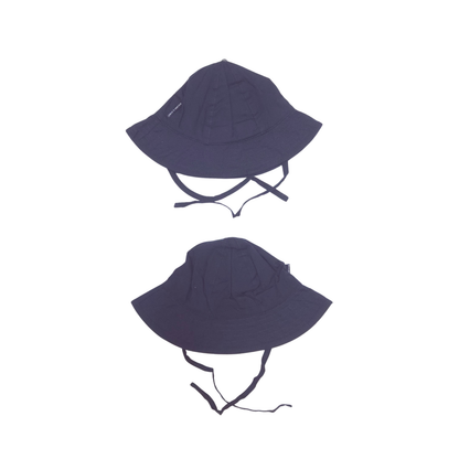 Two navy blue sunhats with chin straps