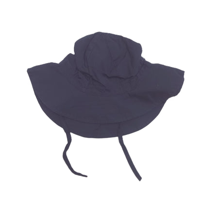 Navy blue sun hat with a wide brim on a white background