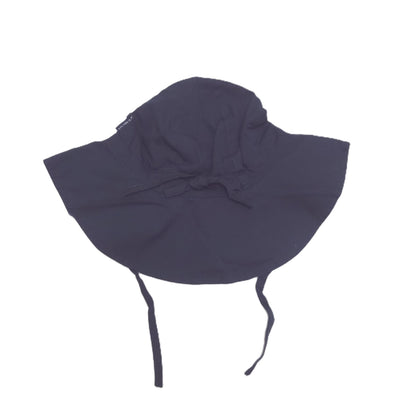 Navy blue sun hat with a bow on a white background