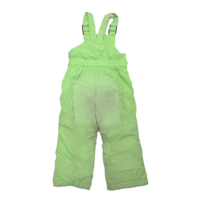 A light green children's snow bib pants with adjustable shoulder straps back image