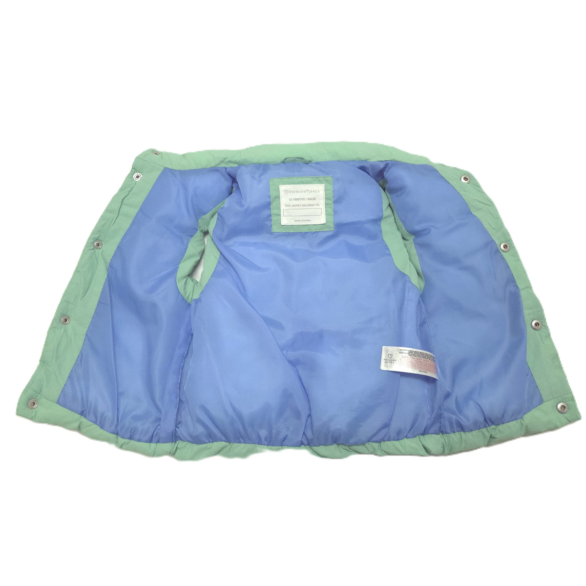 A light blue quilted puffer vest shown open against a white background