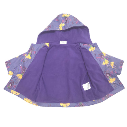A children's hooded jacket in a muted purple color with purple fleece lining.