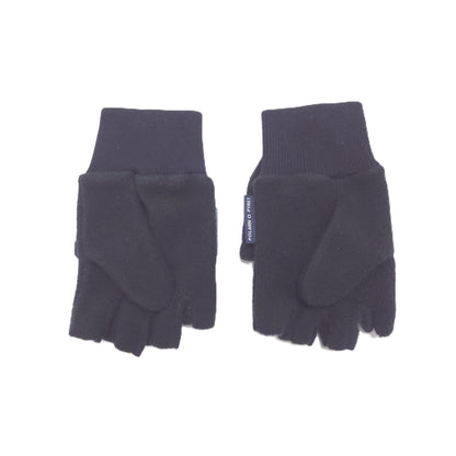 A pair of black fingerless fleece gloves with ribbed cuffs, displayed flat against a plain white background.
