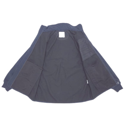 A navy wind fleece jacket open, laid flat against a white background.