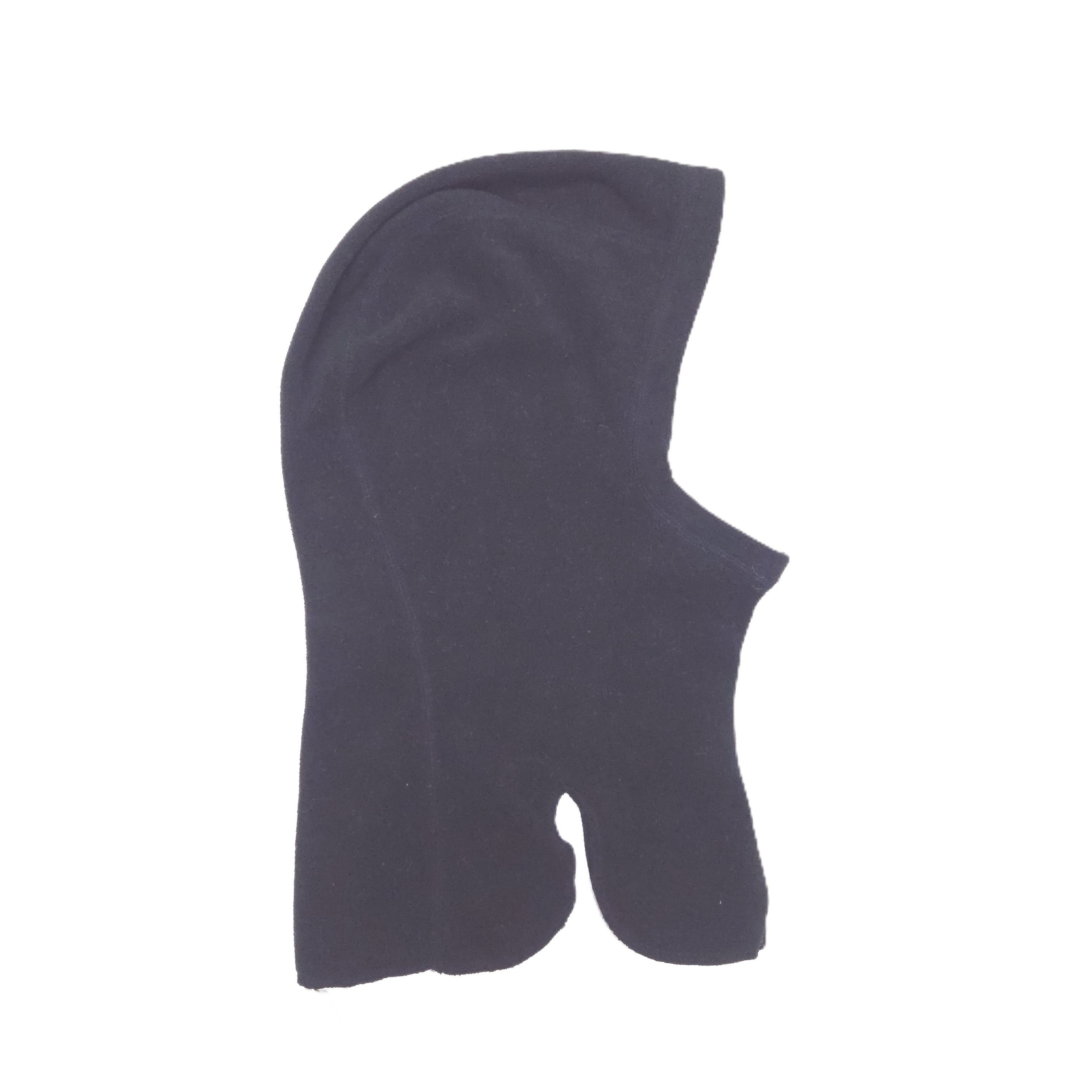 A single black fleece balaclava shown against a plain white background.