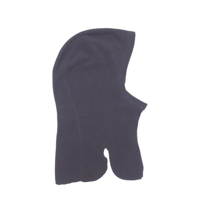 A single black fleece balaclava shown against a plain white background.