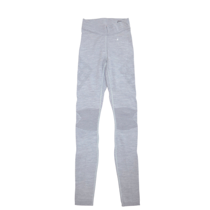 Light gray heathered athletic wool leggings with darker gray contrast panels on the knees, shown flat against a white background.