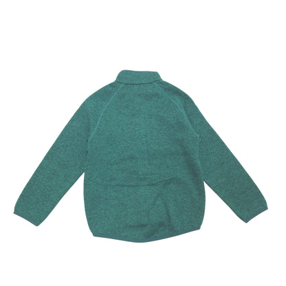 A teal green heathered quarter-zip fleece jacket shown from the back, featuring a mock neck collar, laid flat against a solid white background.