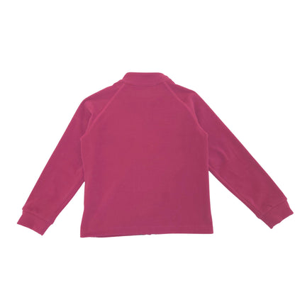 A long-sleeve knit top shown from the back, featuring a mock neck and raglan sleeves, in a solid magenta-pink color on a white background.