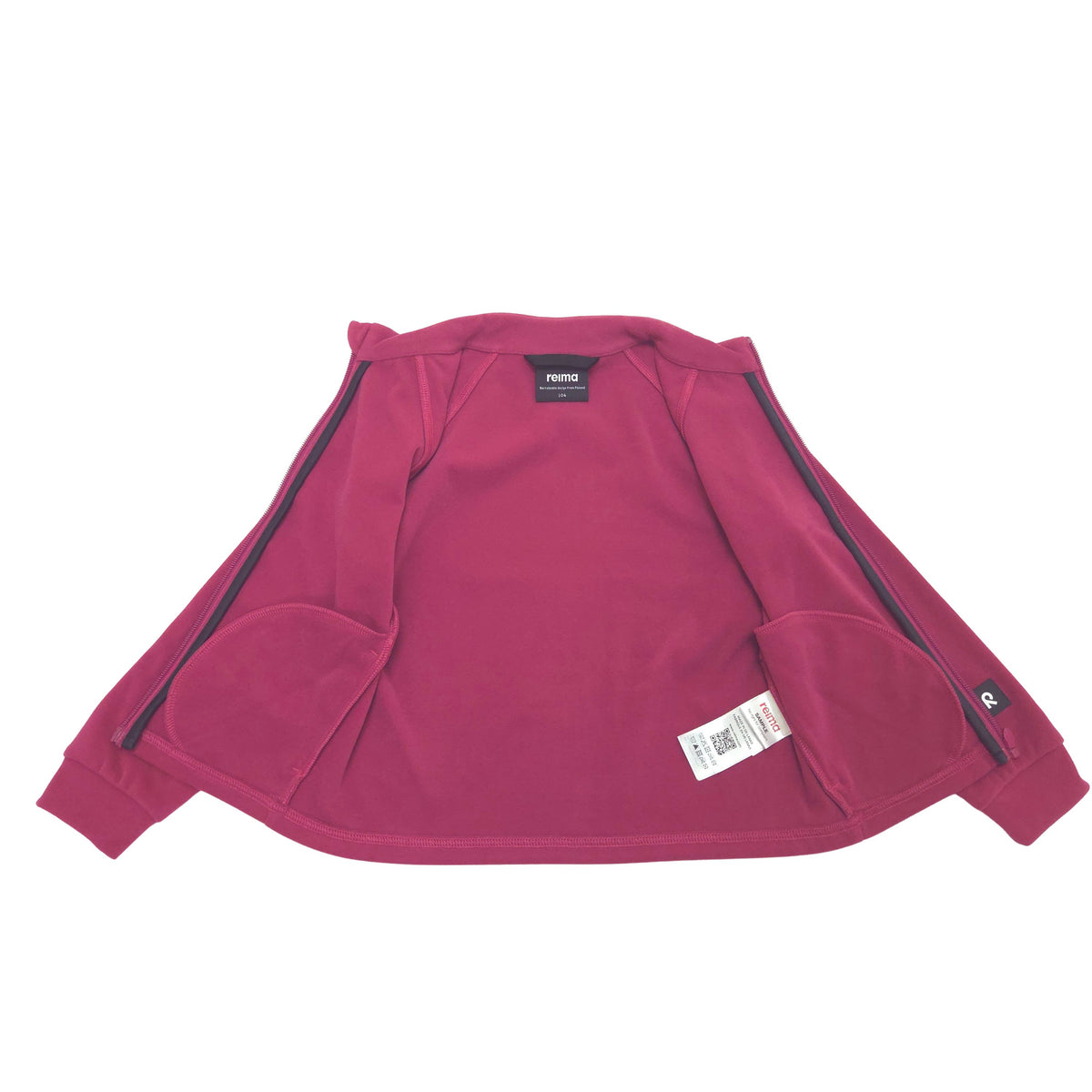 A magenta pink fleece jacket with black stripe detailing along the sleeves, shown flat against a white background.