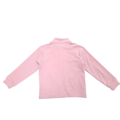 A light pink long-sleeve mock neck top shown from the back, laid flat against a solid white background.