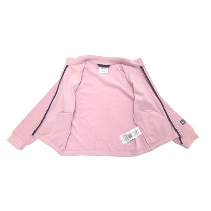 A light pink zip-up hoodie jacket with dark navy piping along the shoulders and sleeves, shown flat on a white background with a retail tag attached.