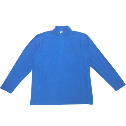 A bright blue long-sleeve quarter-zip pullover sweatshirt laid flat against a white background.