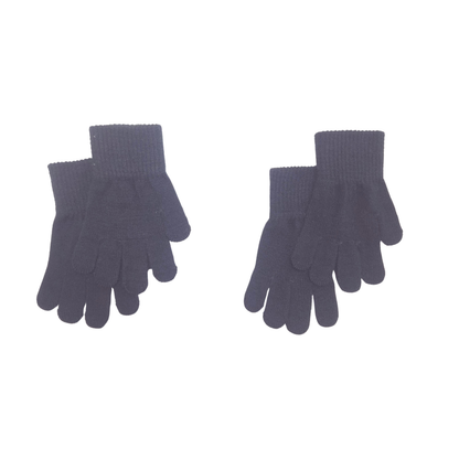 Four black knit gloves arranged in two pairs on a plain white background.