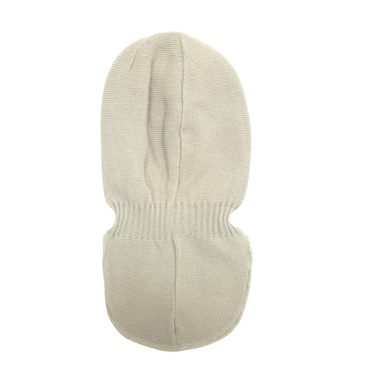 A light beige knit balaclava face covering with a ribbed neck opening, shown against a plain white background.
