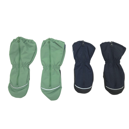 The set includes one pair of green shell mittens, size 2-4Y, and one pair of navy winter mittens, size 2-4Y.