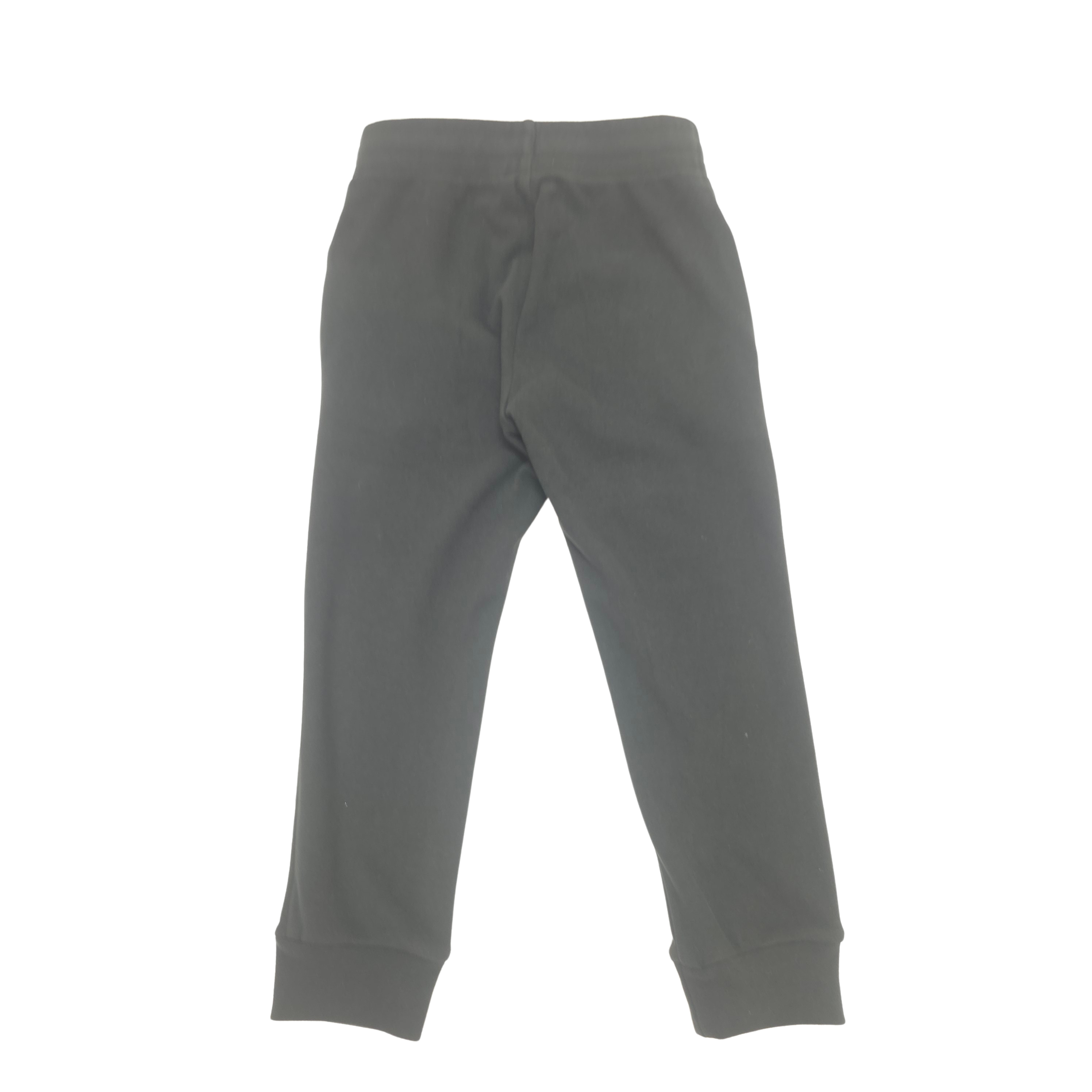 A pair of black sweatpants with an elastic waistband and ribbed ankle cuffs, shown flat against a plain white background.