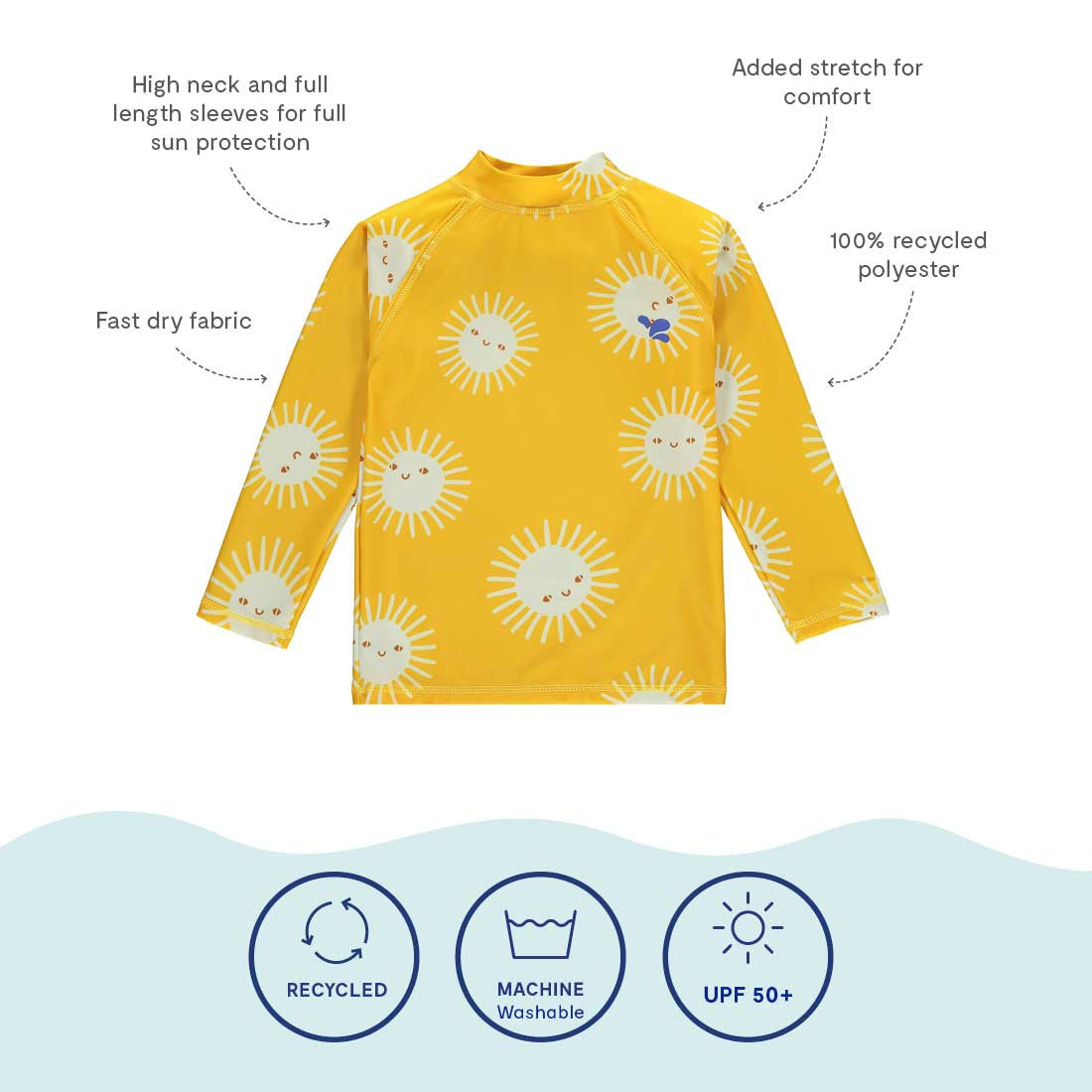 Kids UV Protective Rash Guard Top - 50+, Sunshirt | Muddy Puddles #color_yellow-sun