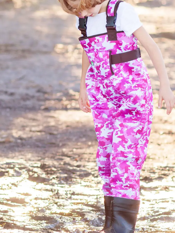 Kids Neoprene Breathable Waders - Pink Print | Oaki 