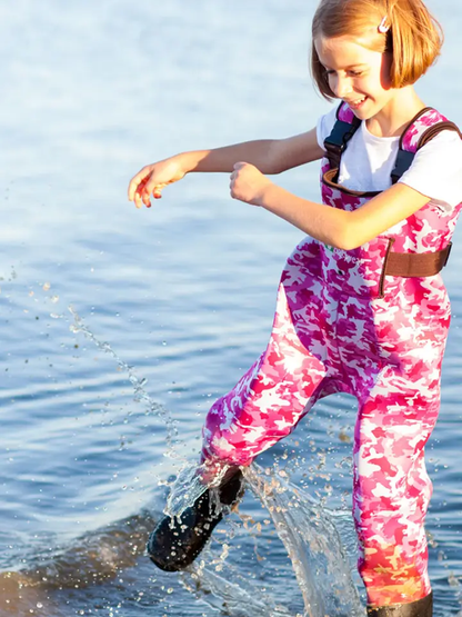 Kids Neoprene Breathable Waders - Pink Print | Oaki 