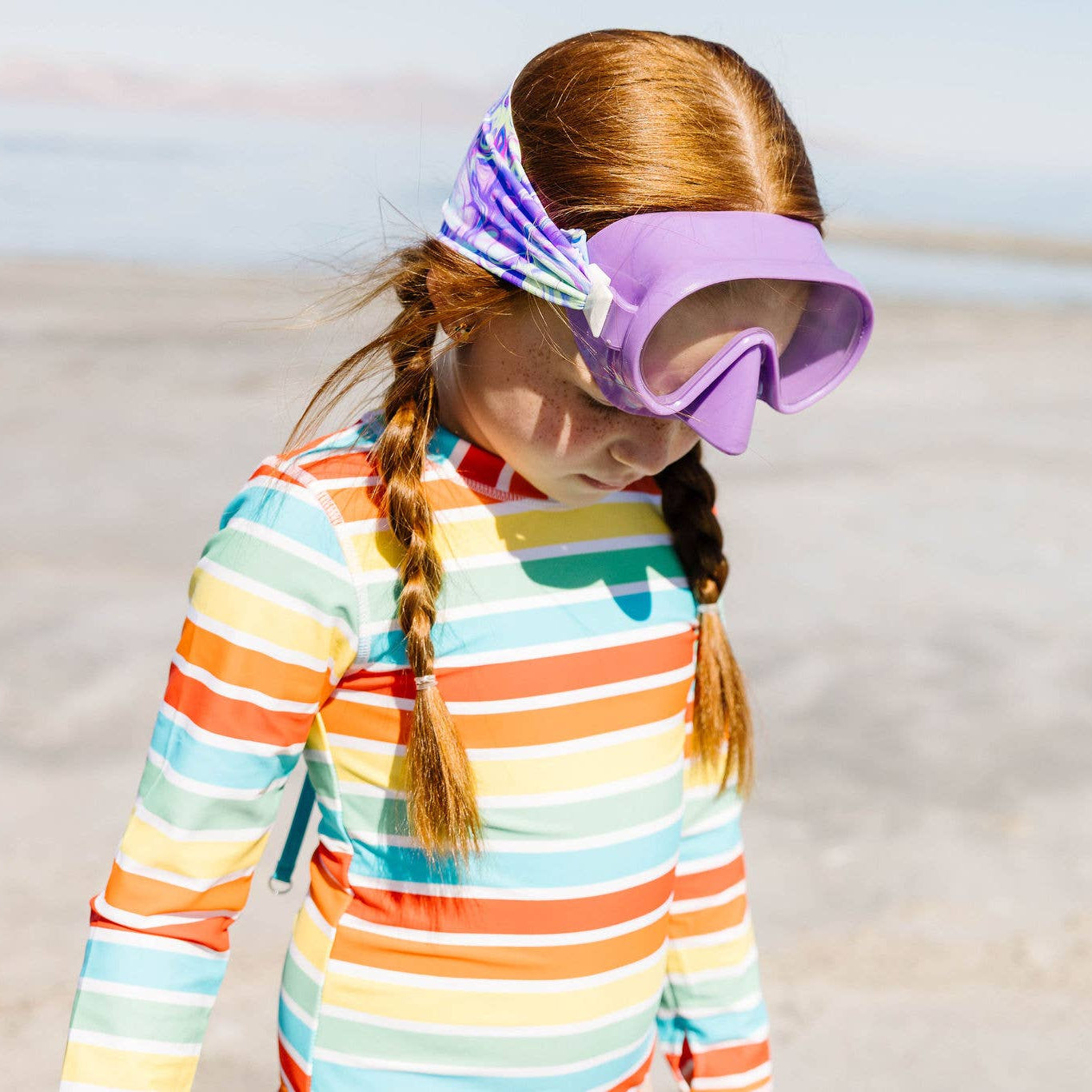Youth Swim Mask – Splash Place Pastel Swirl – Purple Frame & Clear Anti-Fog Lenses