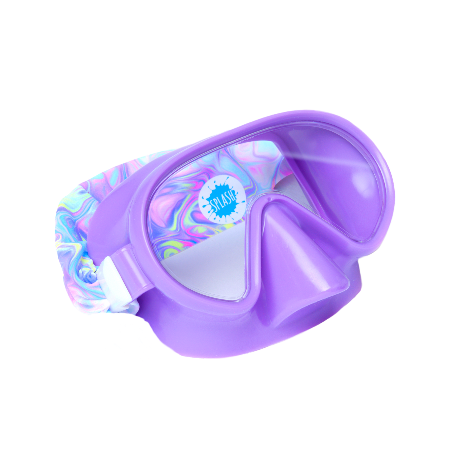 Youth Swim Mask – Splash Place Pastel Swirl – Purple Frame & Clear Anti-Fog Lenses