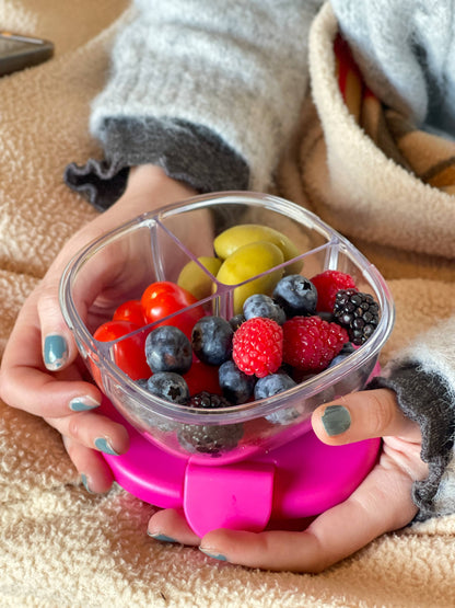 Leakproof Snack Bowl with 3 Compartments - Raspberry Pink