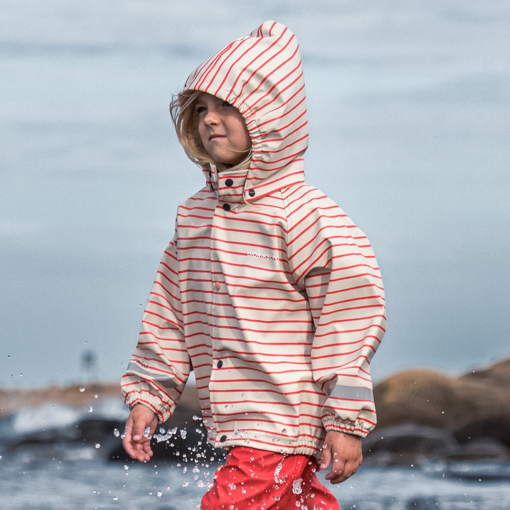 Kids Slaskeman Unlined Striped Rain Set- Snap Button Jacket and Bibs | 