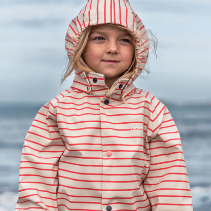 Kids Slaskeman Unlined Striped Rain Set- Snap Button Jacket and Bibs | 