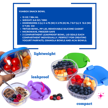 Leakproof Snack Bowl with 3 Compartments - Raspberry Pink