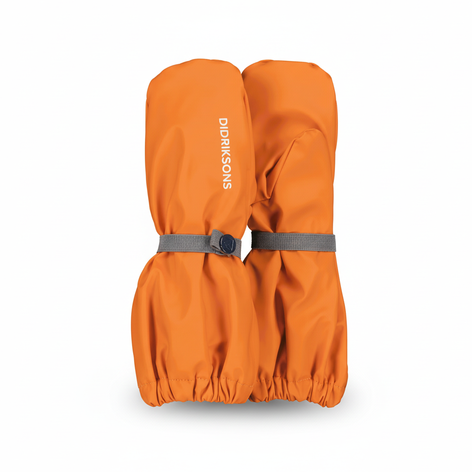 Kids Long Cuff Fleece Lined Rain Mittens – Waterproof, PU | Didriksons #color_orange-jam