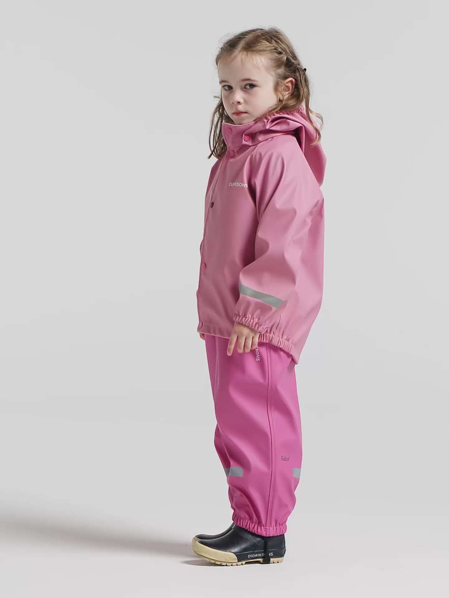 Kids Slaskeman Waterproof Snap Button Rain Set | Didriksons | #color_light-heather-pink