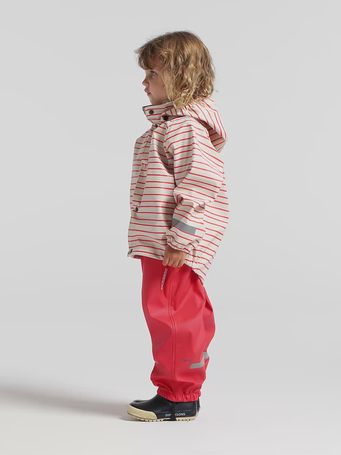 Kids Slaskeman Unlined Striped Rain Set- Snap Button Jacket and Bibs | #color_le-rand-rouge