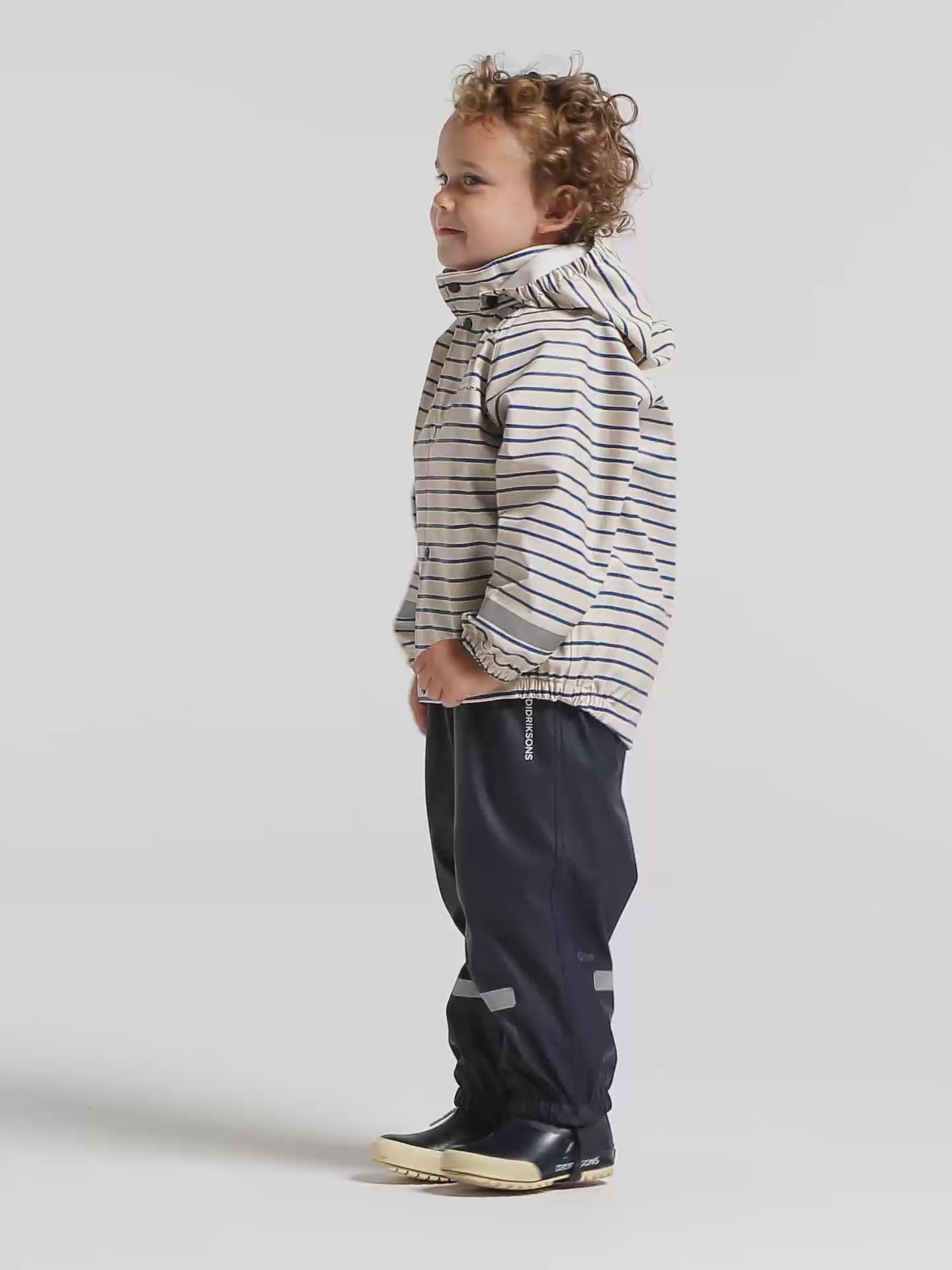 Kids Slaskeman Unlined Striped Rain Set- Snap Button Jacket and Bibs | #color_le-rand-blue