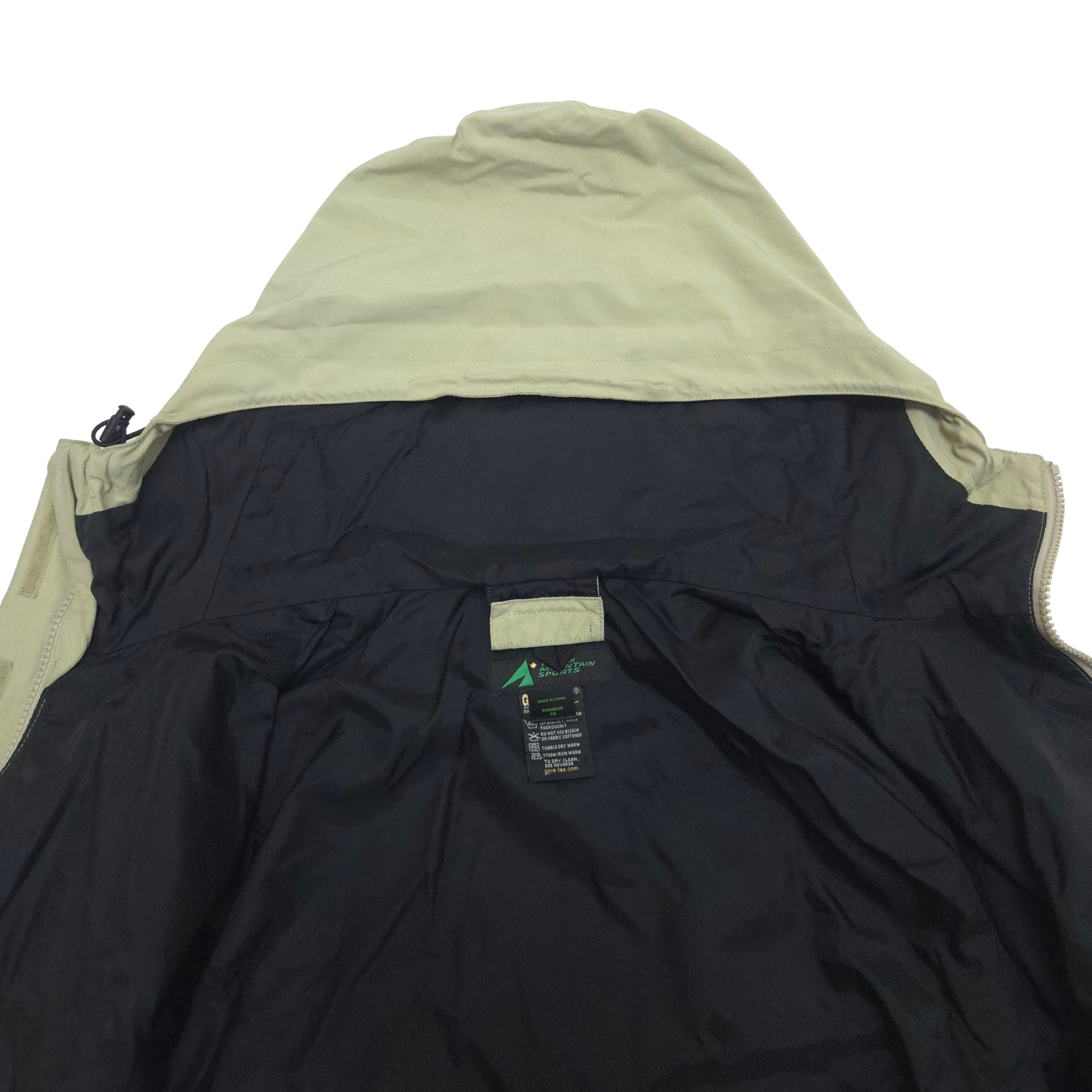 Beige adult jacket with hood up