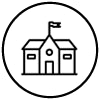 Icon of a building with a flag on a white background