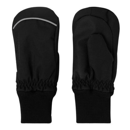 A pair of black winter gloves shown from both the back and palm sides against a plain white background.