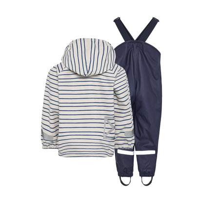 Kids Slaskeman Unlined Striped Rain Set- Snap Button Jacket and Bibs | 