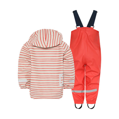 Kids Slaskeman Unlined Striped Rain Set- Snap Button Jacket and Bibs | 