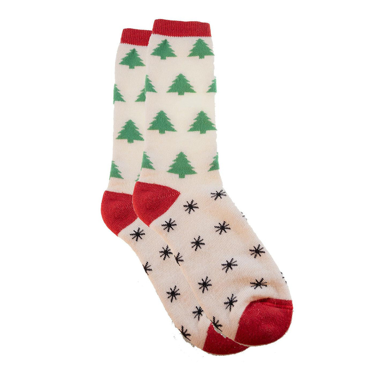 Kids Alpaca Wool Printed Crew Socks - Snowman, Reindeer, Trees | SnowStoppers #color_pine-tree